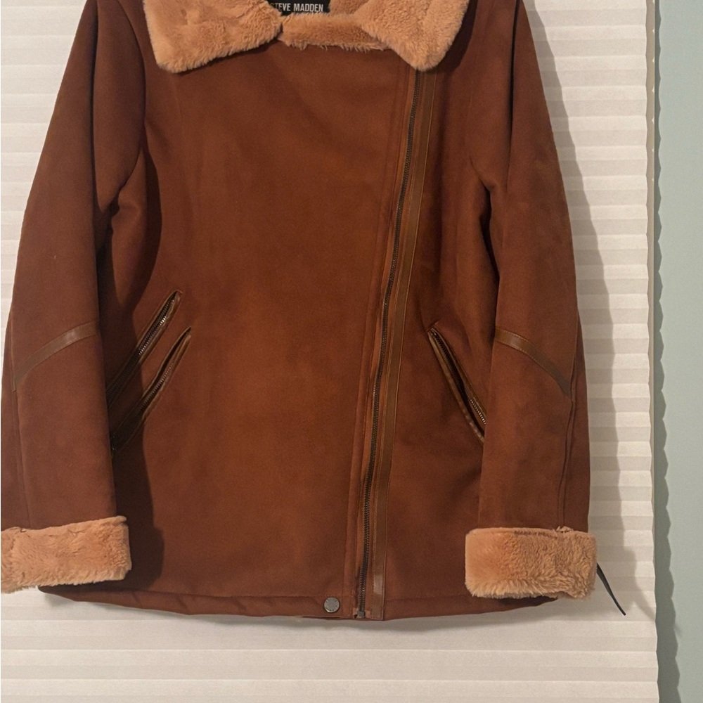 Steve Madden Women's Brown Faux-Suede Shearling Jacket